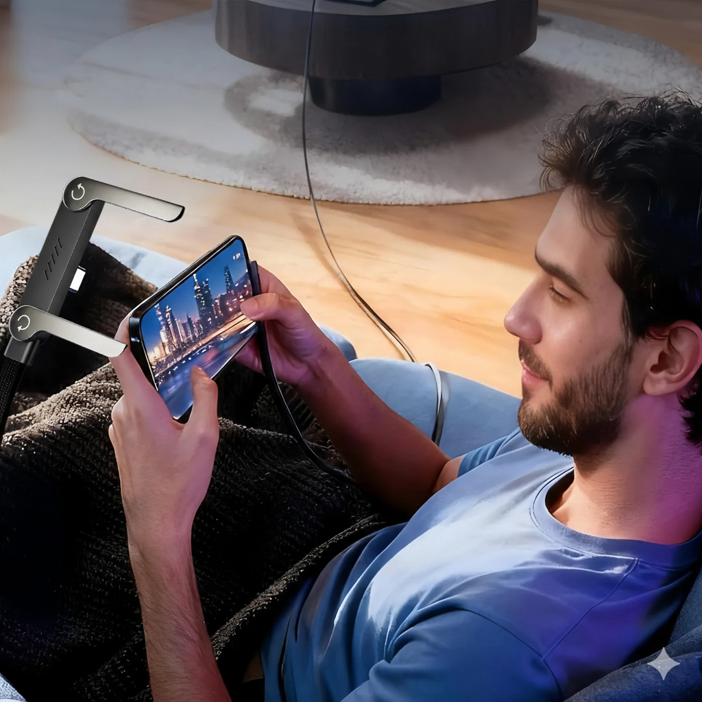 Cable de Carga Ultra Rápida 240W con Soporte Integrado y Conector 90°