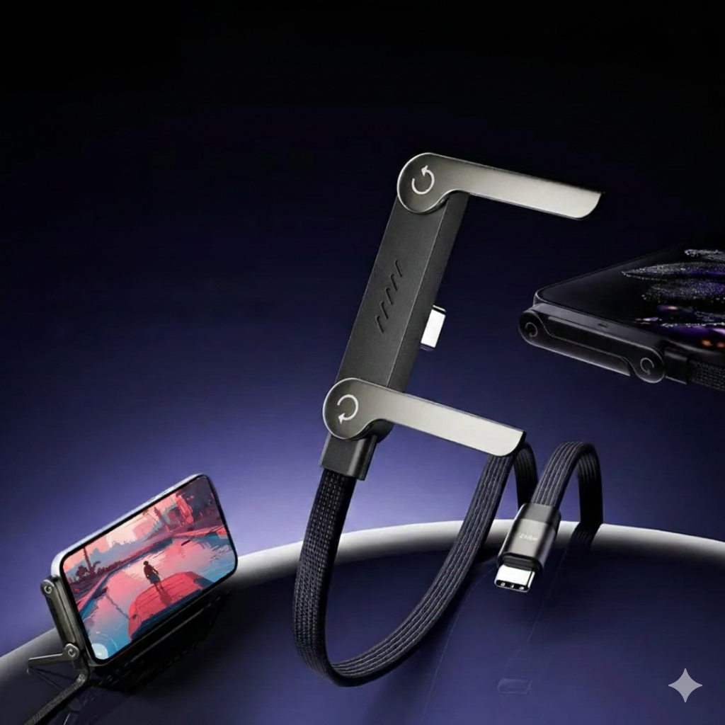 Cable de Carga Ultra Rápida 240W con Soporte Integrado y Conector 90°